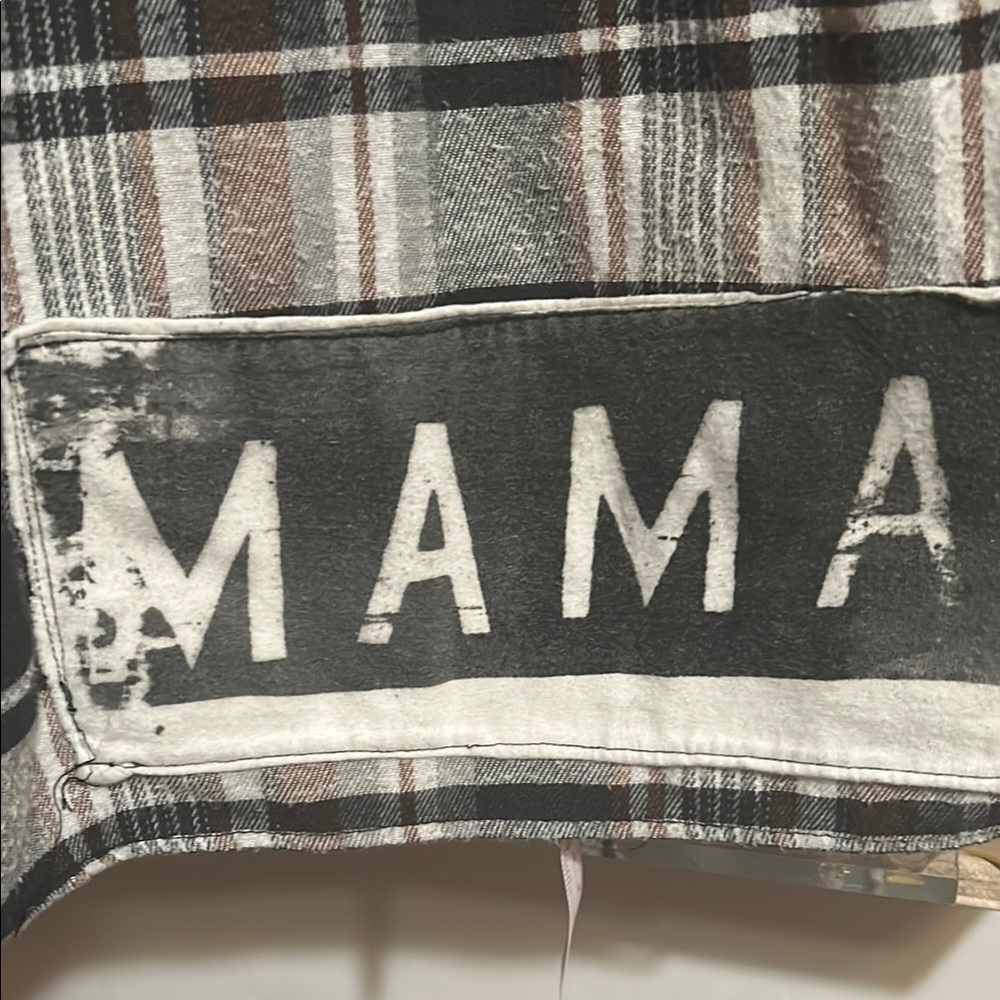 Plaid Shirt with 'MAMA' Patch